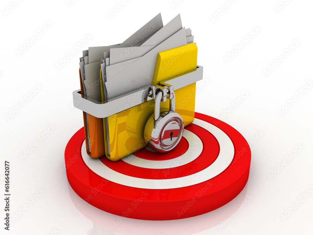 Poster 3d rendering folder lock with target