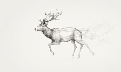  a drawing of a deer running through a field of grass.  generative ai © Anna