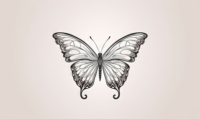 Fototapeta premium a black and white butterfly on a light background with a shadow. generative ai