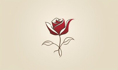  a red rose with a stem on a beige background with a shadow.  generative ai