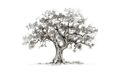  a drawing of a large tree with lots of leaves on it.  generative ai