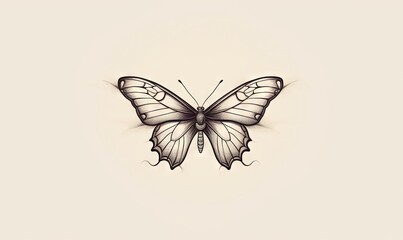 a black and white drawing of a butterfly on a white background.  generative ai
