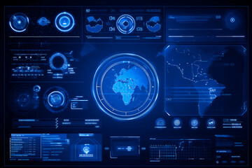 Digital world map with data charts and stats, Futuristic use interface technological background, Generative AI