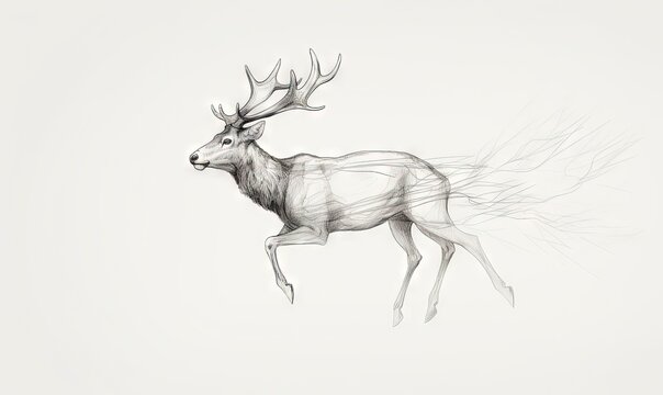  a drawing of a deer running through a field of grass.  generative ai