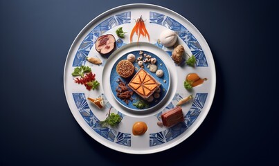  a plate with a variety of food on it on a table.  generative ai