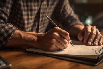 Closeup photo of hands working from home and doing calculations