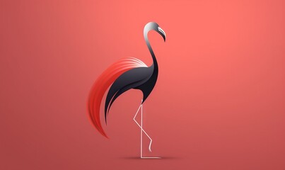  a black and red flamingo standing on a red background.  generative ai