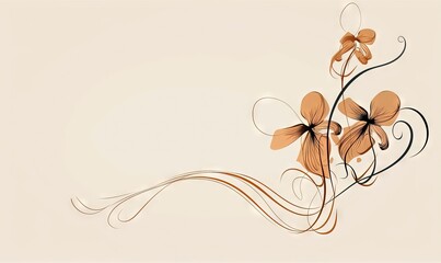  a floral background with brown flowers and swirls on a beige background.  generative ai