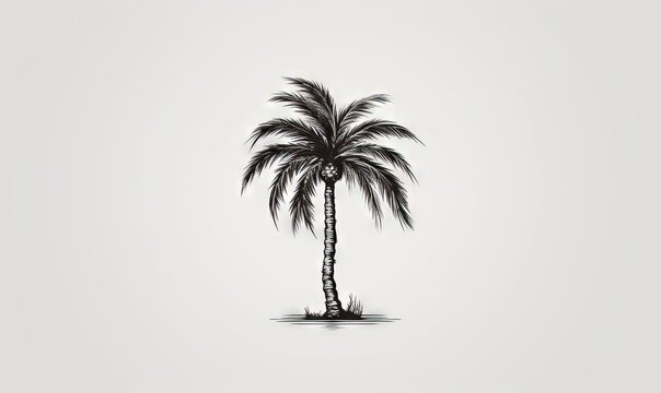  a drawing of a palm tree on a white background with a black outline.  generative ai