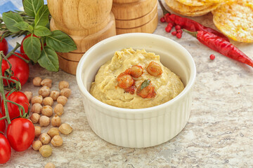 Natural organic chickpea hummus with olive oil