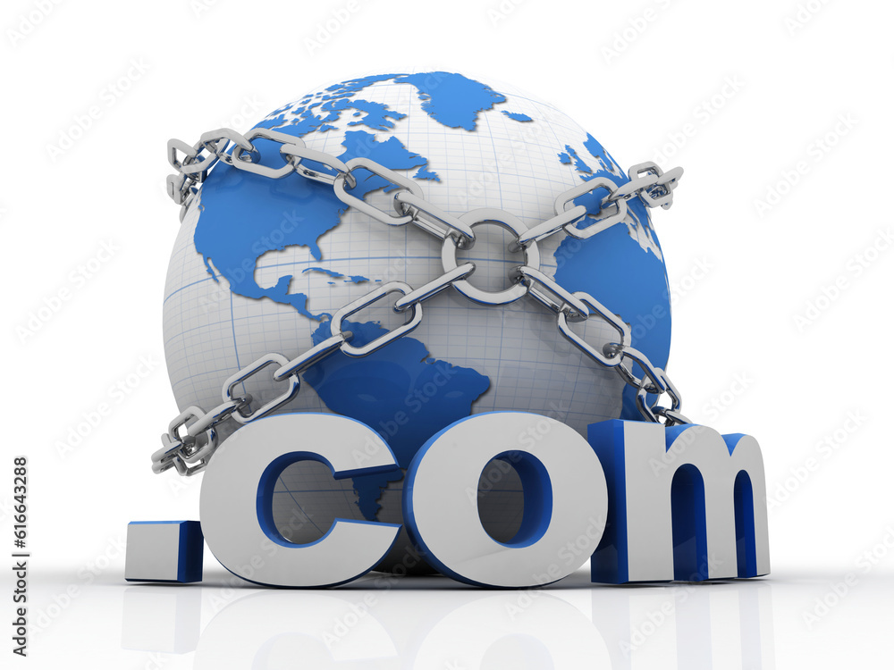 Poster 3d illustration globe with word dot com
