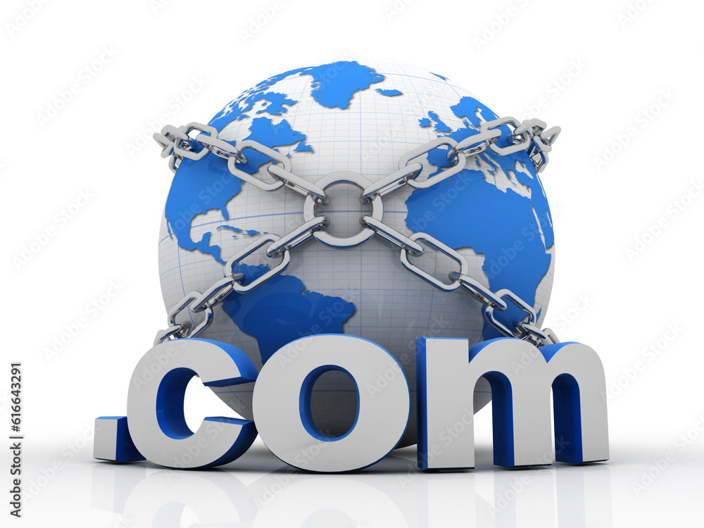 Poster 3d illustration globe with word dot com