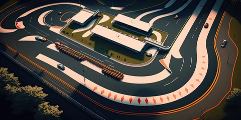 Foto op Aluminium Aerial overhead view of a car racing game - Generative AI © jovannig