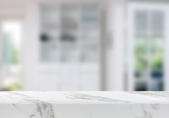 Empty marble table at living room background product backdrop