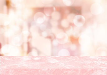 Empty pink marble table living room with pink bokeh background product backdrop