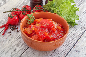 Hungarian lecho with tomato and paprika