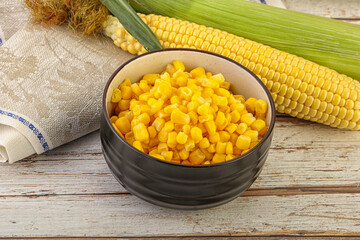 Canned yellow corn in the bowl