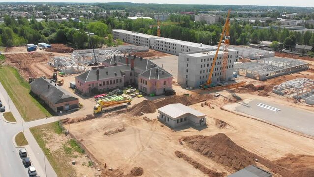 Siauliai, Lithuania - 27th june, 2023: Aerial view new military base construction site. Nato expansion in east. Margiris battalion military base camp.