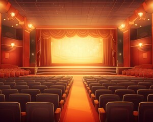 Fototapeta premium The auditorium at the movie theater was empty. (Illustration, Generative AI)