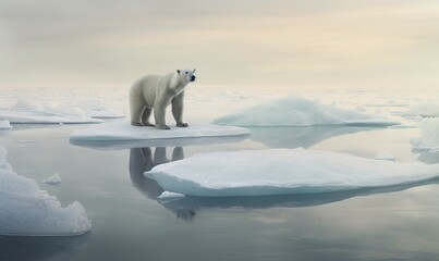 Fototapeta na wymiar a polar bear standing on an iceberg in the ocean. generative ai