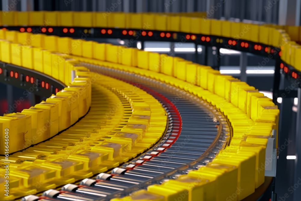 Poster a close-up shot of an automated conveyor belt - generative ai