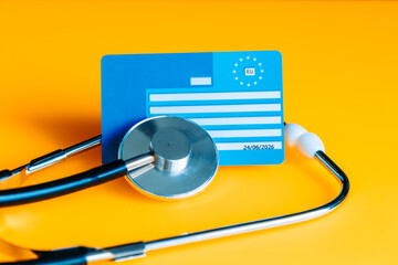 European health insurance card, concept, EU document confirming the right to treatment outside...