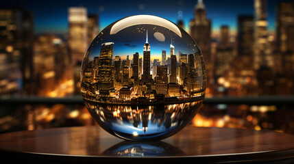 Obraz na płótnie Canvas Sunset Serenade: New York City in a Crystal Ball