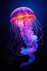 Jellyfish swims in the water. Created with Generative Ai technology.