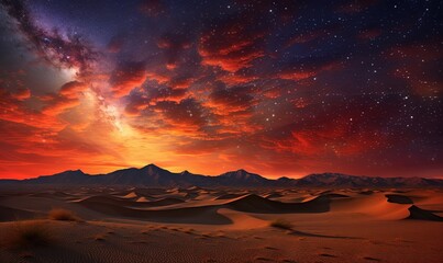 Fototapeta na wymiar a night sky with stars and clouds over a desert landscape. generative ai