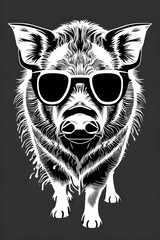 cute boar wearing sunglasses the background