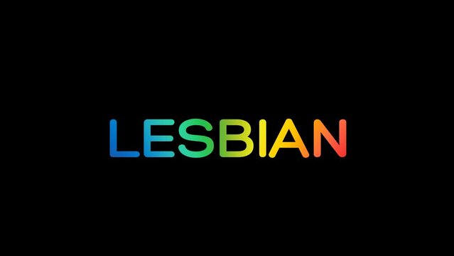 lgbtq Lesbian rainbow typography animation, Lesbian  rainbow gradient animation,Colorful text animation forLesbian,Rainbow flag inside LGBT text transparent background Animation.
