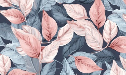  a blue and pink background with leaves and branches on it.  generative ai