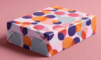  a box with a colorful design on it on a pink background.  generative ai