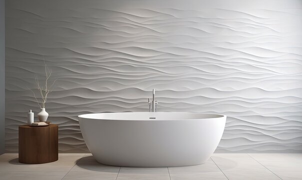  a white bath tub sitting on top of a tiled floor.  generative ai