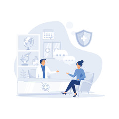 Patient in the doctor’s office. Doctor consultation. Visit. Modern clinic. flat vector modern illustration