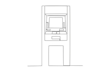 ATM, cash machine, bank one line art. Continuous line drawing of bank, money, finance, financial, payment, data, savings, economic, wealth, credit with an inscription, lettering, handwritten.

