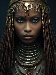 Beautiful black tribal girl, tribal leader, africa, generative ai