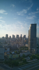 View of modern skyscrapers and business centers in Warsaw. View of the city center from above. Warsaw, Poland.