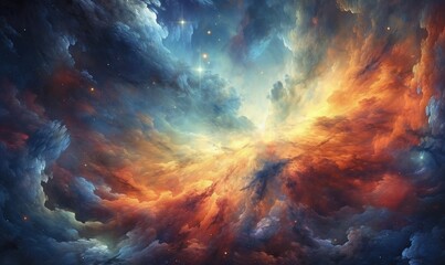Fototapeta premium a colorful painting of clouds and stars in the night sky. generative ai