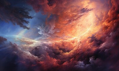 Obraz premium a colorful sky filled with lots of clouds and a star. generative ai