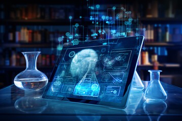  Medical Research, Health technology, Healthcare and medicine concept. Technician using digital tablet