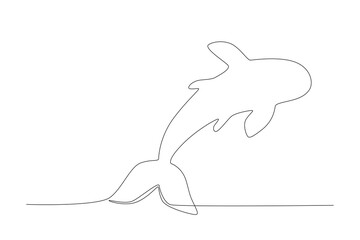 Single continuous line drawing of aggressive shark for nature adventure company logo identity. down angle Wildlife sea fish animal concept . One line draw design illustration