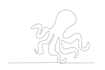 One single line drawing of scary octopus. Funny cute tentacle animal emblem mascot concept. Modern continuous line draw design graphic vector illustration
