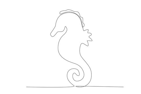 Single continuous line drawing of sea horse. Tiny hippocampus animal mascot concept. Modern one line draw design vector illustration