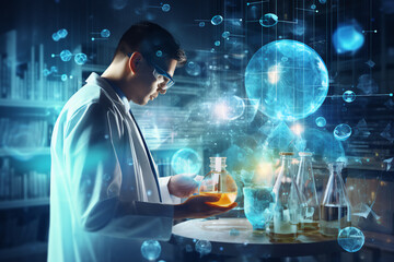 Fototapeta premium Medical Research, Health technology, Healthcare and medicine concept. Technician using digital tablet