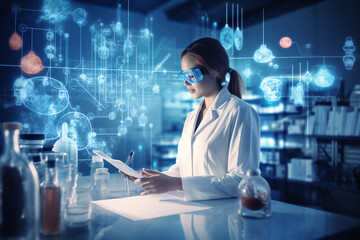  Medical Research, Health technology, Healthcare and medicine concept. Technician using digital tablet