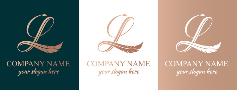 L logo. Letter with feather for writer, blog, newspaper. Personal monogram. Vector elegant logo. letter L logo design letter L