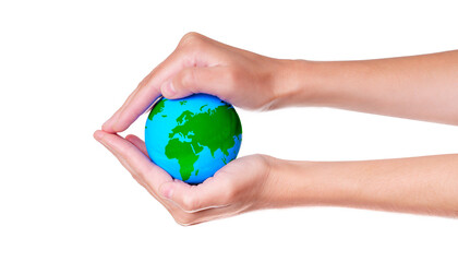 Protecting the Planet: Small Globe Cradled in Hands
