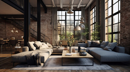 Living Room Interior Ethnic Style, Mockups Design 3D, HD