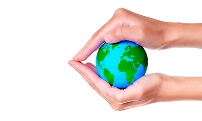 Earth Model Gently Cradled in Hands on White
